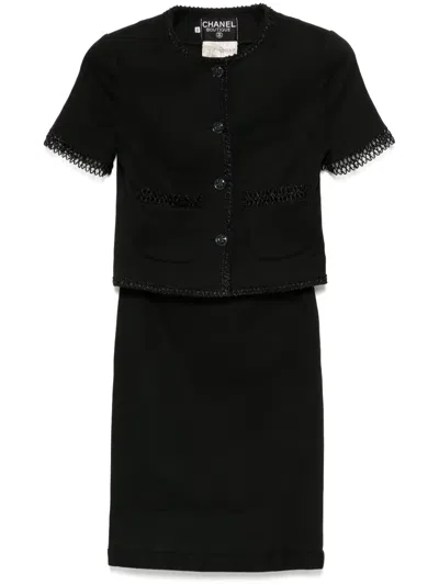 Pre-owned Chanel 1990s Camellia Buttons Suits In Black