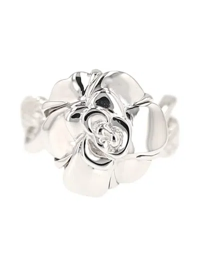 Pre-owned Chanel 1990´s Camellia White Ring In Silver