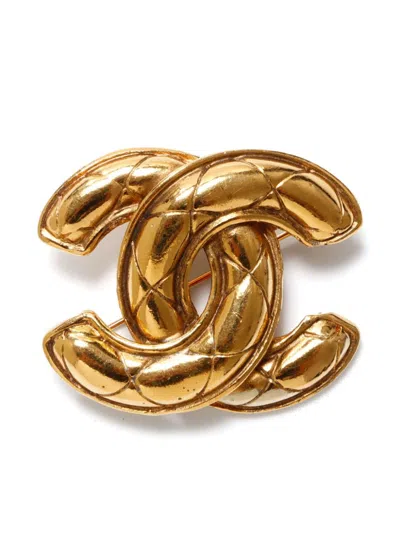 Pre-owned Chanel 1990s Cc Brooch In Gold