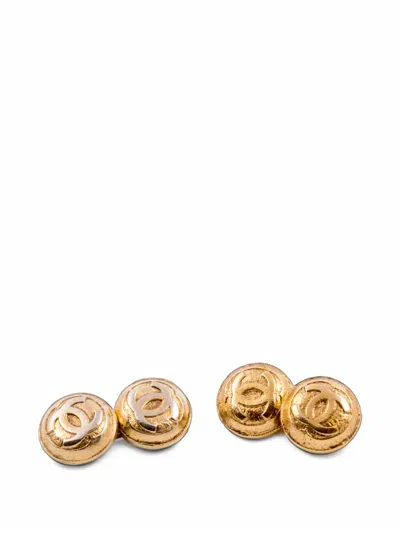 Pre-owned Chanel 1990s Cc Cuff-links In Gold
