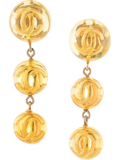 Pre-owned Chanel 1990s Cc Dangling Clip-on Earrings In Gold