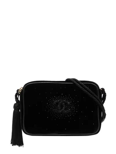 Pre-owned Chanel 1990s Cc Rhinestone-embellished Crossbody Bag In Black