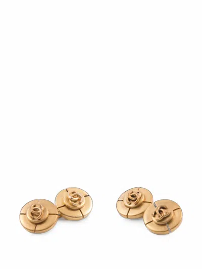 Pre-owned Chanel 1990s Cc Turn-lock Cuff-links In Gold