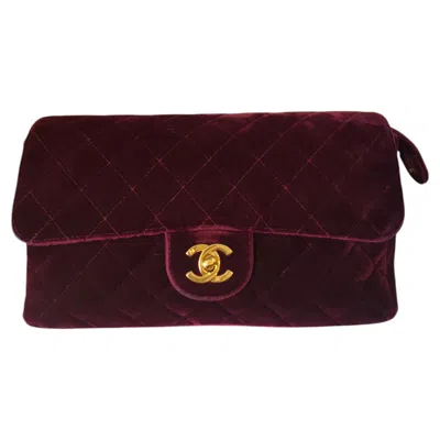Pre-owned Chanel 1990s  Burgundy Velvet Gold Hardware Backpack In Red