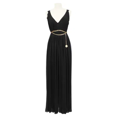 Pre-owned Chanel 1990s  Collection 18 Black Chiffon Gown With Gold Chain Belt