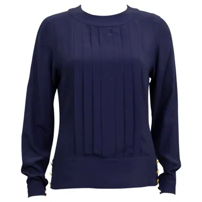 Pre-owned Chanel 1990s  Navy Blue Silk Blouson Top