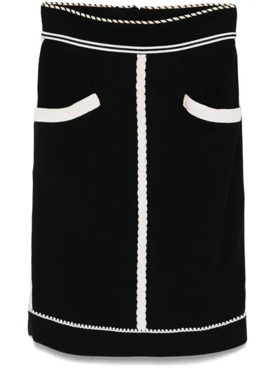 Pre-owned Chanel 1990s Contrast-trim Skirt In Black
