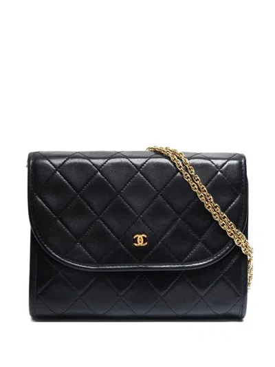 Pre-owned Chanel 1990s Diamond-quilted Chain Mini Bag In Black