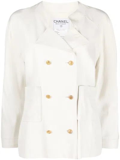 Pre-owned Chanel 1990s Double-breasted Silk Jacket In Neutrals