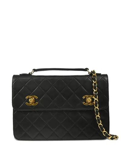 Pre-owned Chanel 1990s Double Cc Turn-lock Shoulder Bag In Black