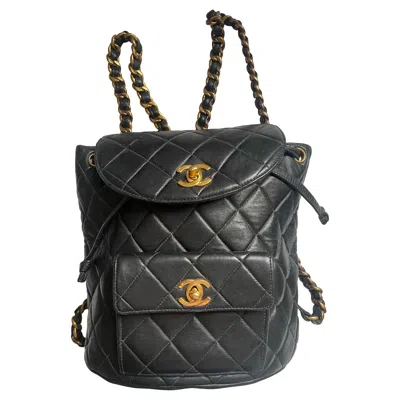 Pre-owned Chanel 1990s Duma Vintage Leather Women's Backpack With Cc Logo In Black