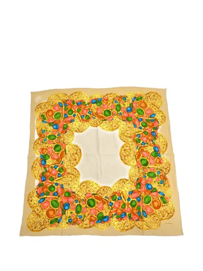 Pre-owned Chanel 1990s Embellished Silk Scarf In Neutral