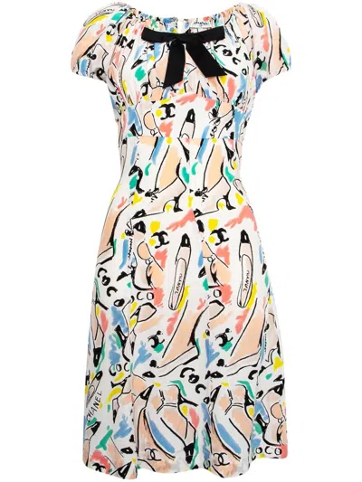 Pre-owned Chanel 1990s Graphic-print Silk Dress In Multicolour