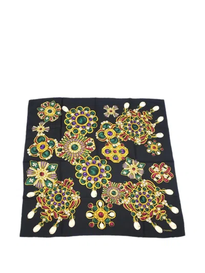 Pre-owned Chanel 1990s Jewel Print Scarf In Black