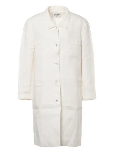 Pre-owned Chanel 1990s Linen Coat In White