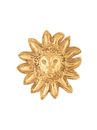 Pre-owned Chanel 1990s Lion Motif Brooch In Gold