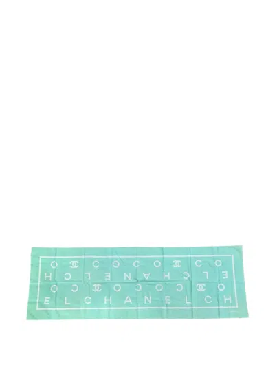 Pre-owned Chanel 1990s Logo Cotton Scarf In Green