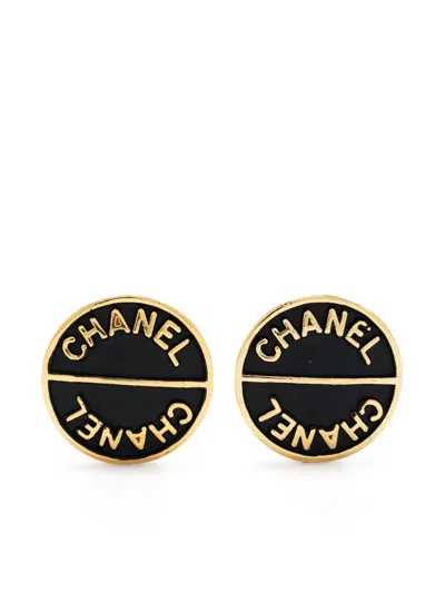 Pre-owned Chanel 1990s Logo-embossed Clip-on Earrings In Black