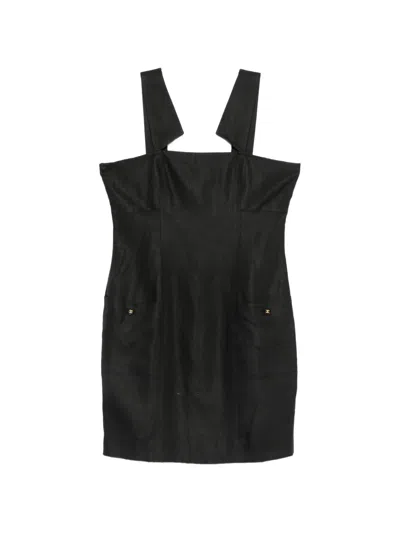 Pre-owned Chanel 1990s Logo-button Mini Dress In Black
