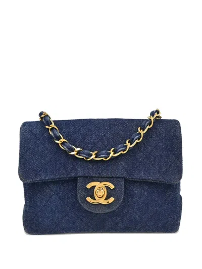 Pre-owned Chanel 1990s Mini Denim Chain Shoulder Bag In Blue