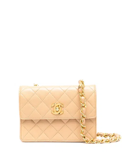 Pre-owned Chanel 1990s Mini Diamond Quilted Crossbody Bag In Neutrals