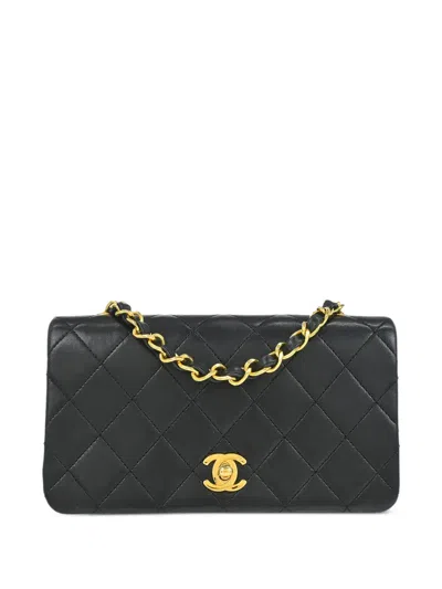 Pre-owned Chanel 1990s Mini Turnlock Full Flap Shoulder Bag In Black