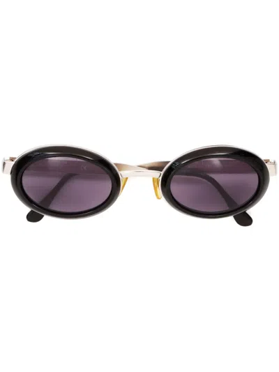 Pre-owned Chanel 1990s Oval-frame Sunglasses In Silver