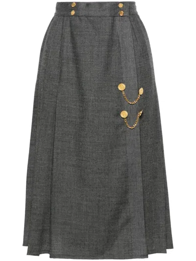 Pre-owned Chanel 1990s Pleated Wool Midi Skirt In Grey