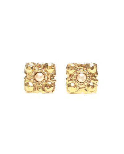 Pre-owned Chanel 1990s Rhombus Pearl Clip-on Earrings In Multi