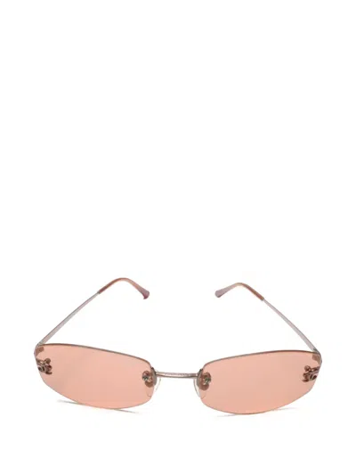 Pre-owned Chanel 1990s Rimless Logo Sunglasses In Silver