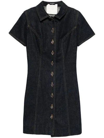 Pre-owned Chanel 1990s Short-sleeves Denim Dress In Blue