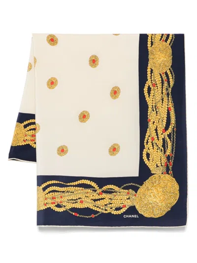 Pre-owned Chanel 1990s Silk Scarf In White