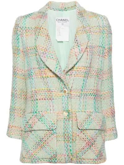 Pre-owned Chanel 1990s Single-breasted Tweed Jacket In Green