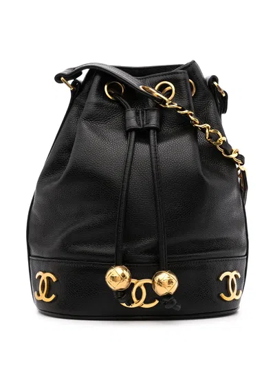 Pre-owned Chanel 1990s Small Triple Cc Bucket Bag In Black