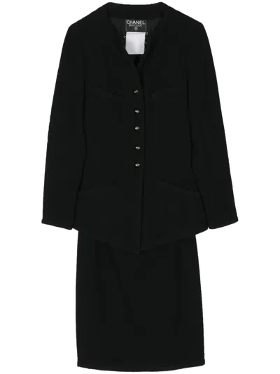 Pre-owned Chanel 1990s Tweed Skirt Suit In Black