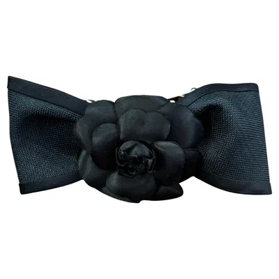 Pre-owned Chanel 1990s Vintage  Camellia Ribbon Barrette Hair Clip Black