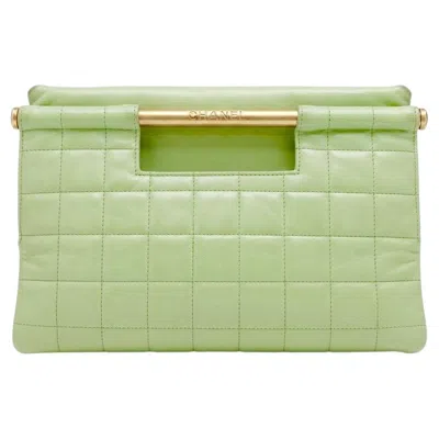 Pre-owned Chanel 1990s Vintage Mint Green Chocolare Bar Quilted Top Handle Tote Bag
