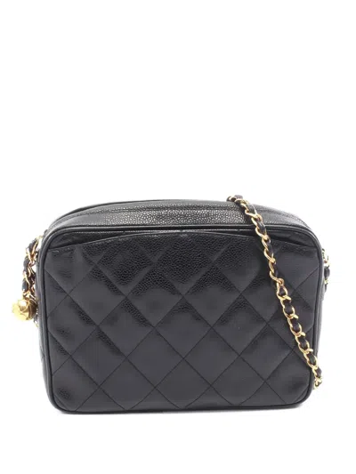 Pre-owned Chanel 1991-1994 Caviar Leather Shoulder Bag In Black