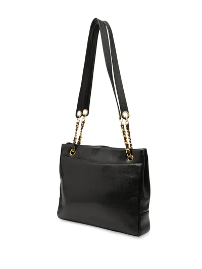 Pre-owned Chanel 1991-1994 Cc Caviar Chain Tote Bag In Black
