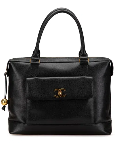 Pre-owned Chanel 1991-1994 Cc Caviar Turnlock Tote Bag