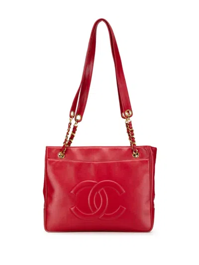 Pre-owned Chanel 1991-1994 Cc Lambskin Chain Tote Bag In Red