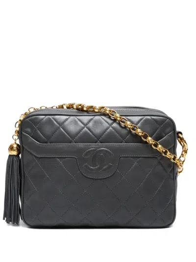 Pre-owned Chanel 1991-1994 Cc Mark Tassel Shoulder Bag In Gray