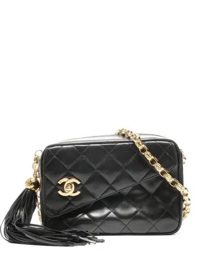 Pre-owned Chanel 1991-1994 Cc Mark Tassel Turn-lock Shoulder Bag In Black