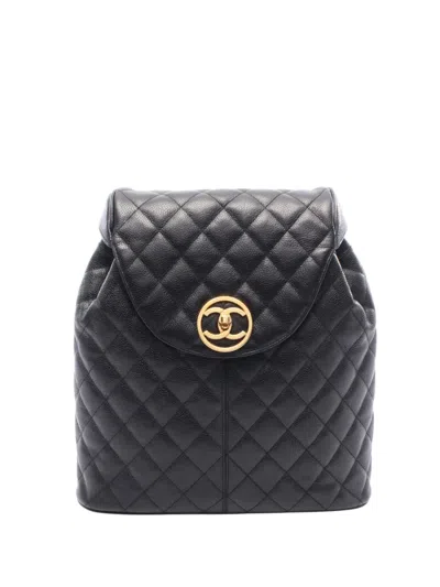 Pre-owned Chanel 1991-1994 Cc Quilted Caviar Backpack In Black