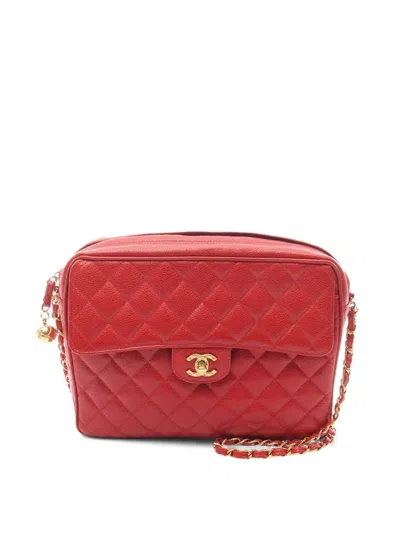 Pre-owned Chanel 1991-1994 Cc Quilted Caviar Camera Flap Bag Shoulder Bag In Red