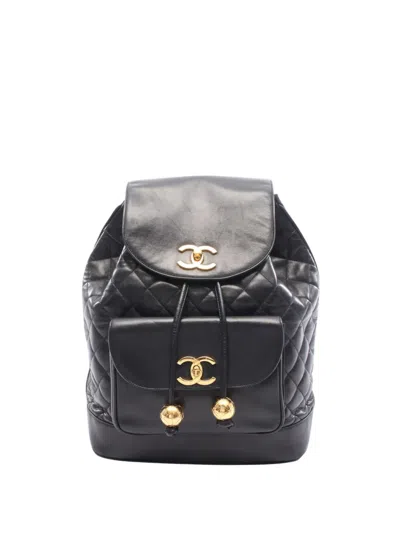 Pre-owned Chanel 1991-1994 Cc Quilted Lambskin Backpack In Black
