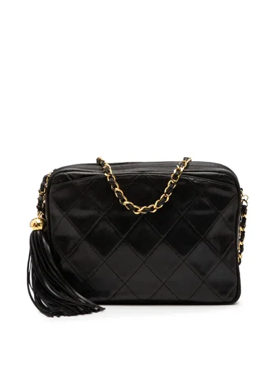 Pre-owned Chanel 1991-1994 Cc Quilted Lambskin Tassel Camera Bag Crossbody Bag In Brown