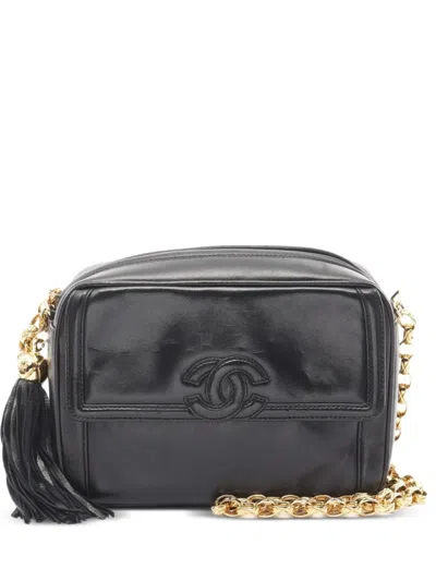 Pre-owned Chanel 1991-1994 Cc Stitch Tassel Shoulder Bag In Black