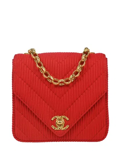 Pre-owned Chanel 1991-1994 Chevron Chain Mini Bag In Red