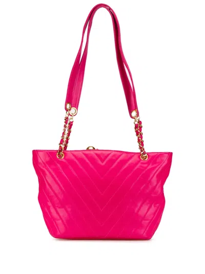 Pre-owned Chanel 1991-1994 Chevron Lambskin Tote Bag In Pink